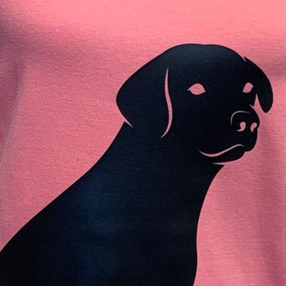 Hand Printed Upcycled Womens Small Black Lab Dog Puppy Short Sleeve Tee - Picture 2 of 3